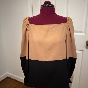 CROSBY by Mollie Burch Tan and Black Color Block Blouse
